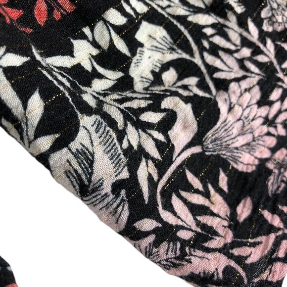 Love Stitch Top Women M Black Floral Metallic Wrap Cross Over Bell Sleeve Boho - Picture 8 of 16